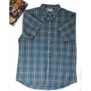 IZOD Blue Plaid Short Sleeve Button Down Shirt